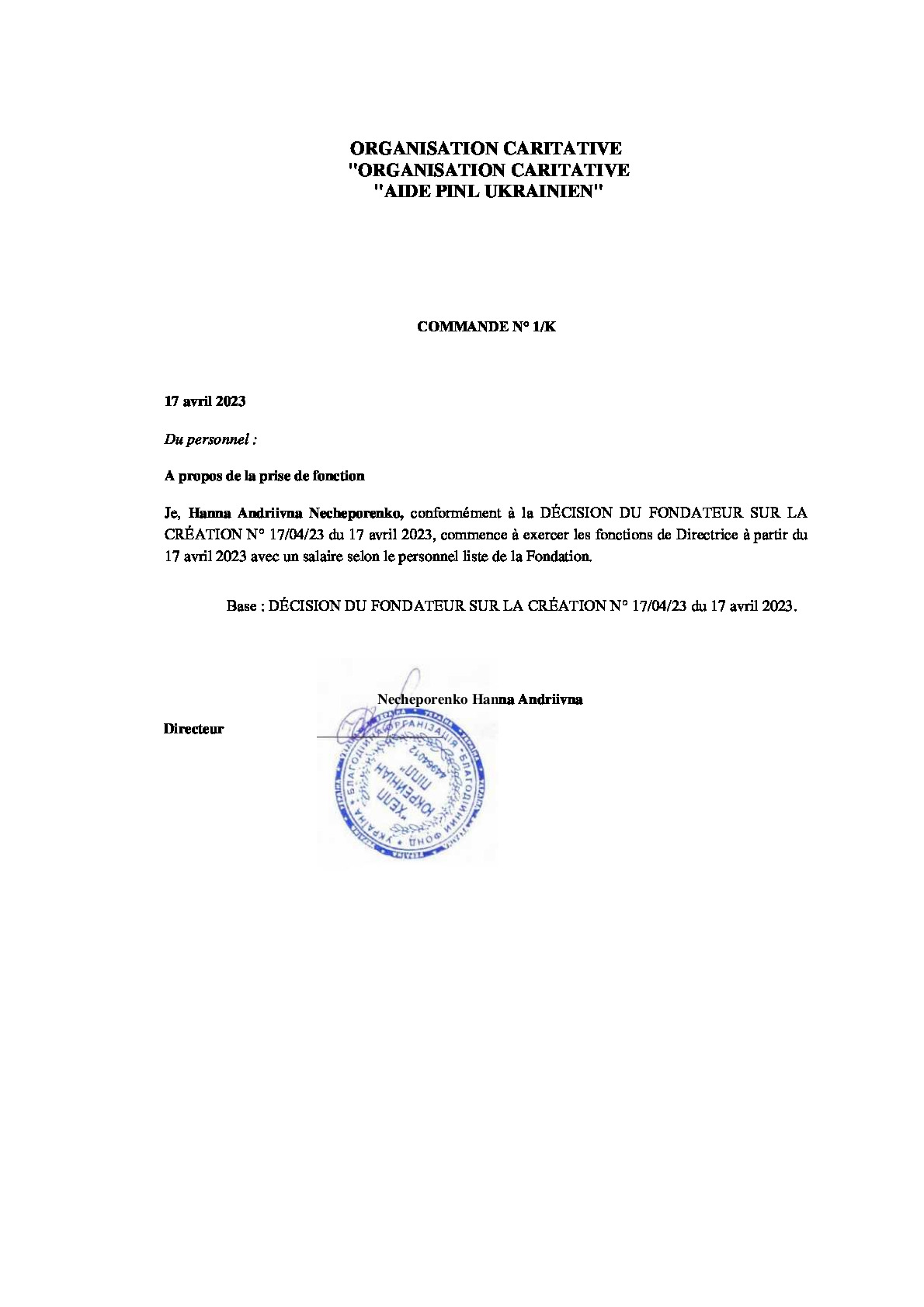Arrêté portant nomination du directeur de la BF